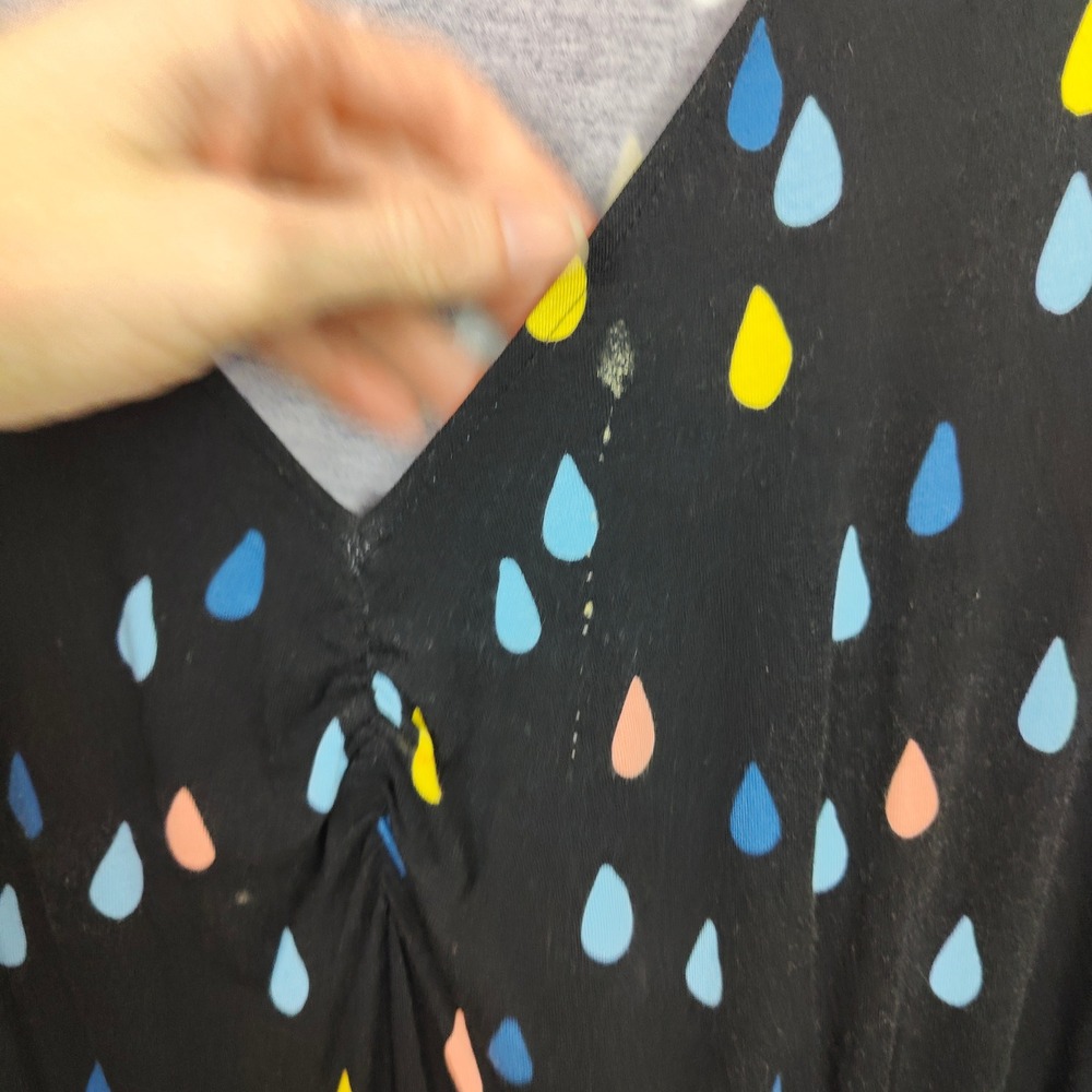 ModCloth Dress Womens Plus Size 1X Black Raindrop Print V Neck Midi - Picture 4 of 11